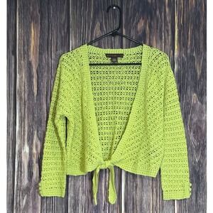 Bandolino Knit Tie Front Shrug Cardigan Sweater Womens L Chartreuse Cropped